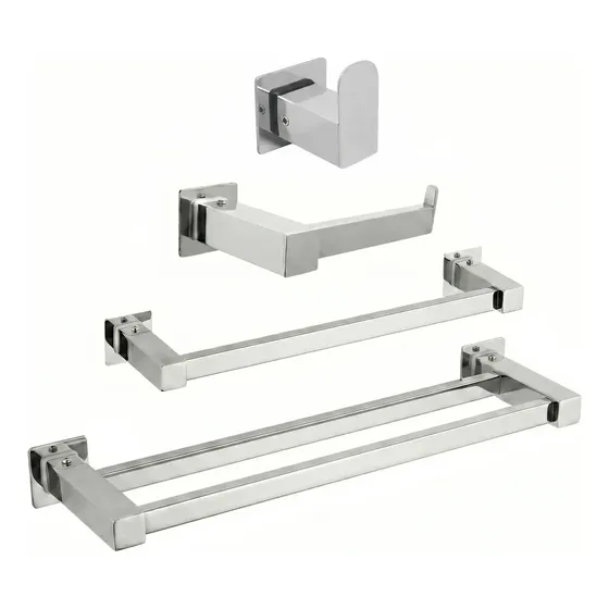 Kit Acessórios de Banheiro em Aço Inox Polido (4 peças)